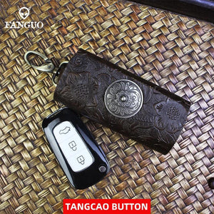 Leather Housekeeper Pouch Car Keychain Holder Bag Case Unisex Wallet