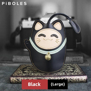 Lucky Cat Smart Key Holder Leather Keychain Vintage Key Bag