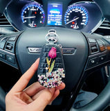 Diamond Flower Key Case Crystal Housekeepers Car Key Holder Leather Keychain