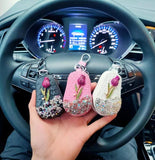 Diamond Flower Key Case Crystal Housekeepers Car Key Holder Leather Keychain