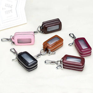 Men Large Capacity Leather Keys Wallets Double Zippers Auto Keys Cases