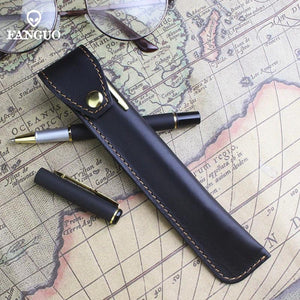 Leather Pencil Case Handmade Cowhide Pen Holder Bag Storage Container