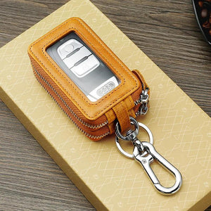 Real Leather Key Wallet Zipper Car Key Case Unisex Holder Organizer