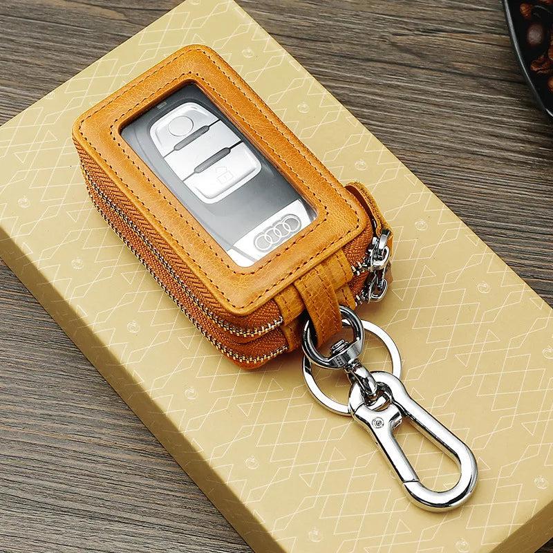 Real Leather Key Wallet Zipper Car Key Case Unisex Holder Organizer