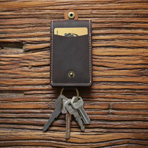 Vintage Leather Key Wallet for Men Cowhide Small Key Bag Case Holder