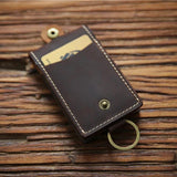 Vintage Leather Key Wallet for Men Cowhide Small Key Bag Case Holder