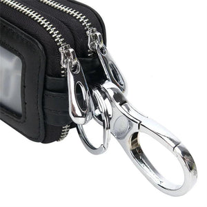 Goatskin Woven Car Key Purse Leather Key Holder Zippered Key Wallet