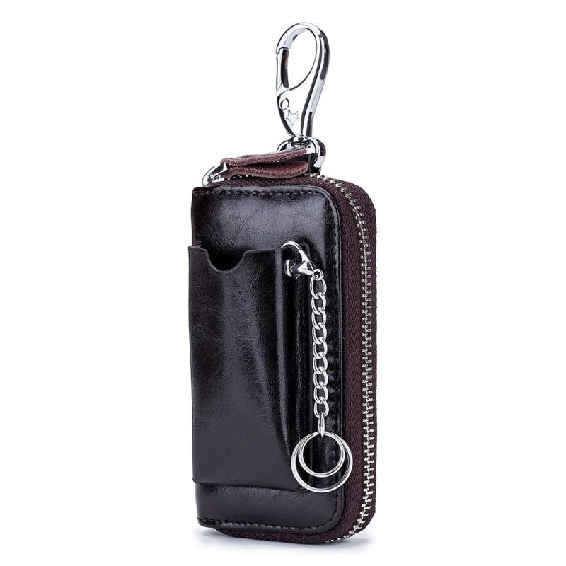 Leather Keychain Case Box Key Organizer For Men Car Keys Ring Clip
