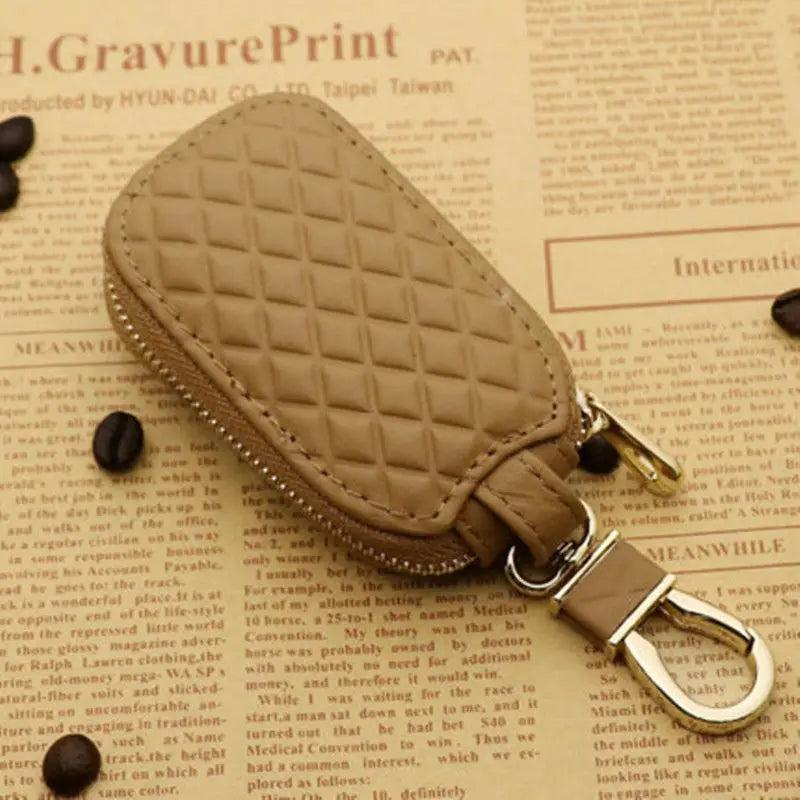 Leather Car Key Case Holder Zipper Pouch Keyring Wallet Key Pouch