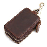 Unisex Car Key Bag Crazy Horse Cowhide Key Holder Leather Covers Hook