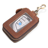 Unisex Car Key Bag Crazy Horse Cowhide Key Holder Leather Covers Hook