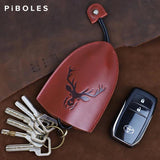 Embossed Elk Key Holder Bag Leather Smart Key Housekeeper