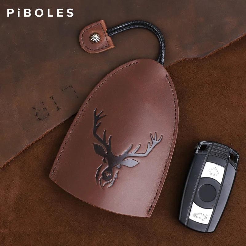 Embossed Elk Key Holder Bag Leather Smart Key Housekeeper