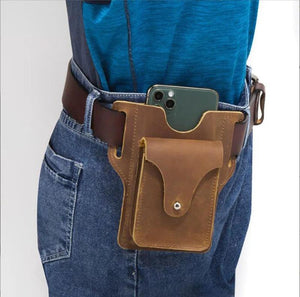 Vintage Men's Leather Mobile Phone Fanny Pack Waist Bag