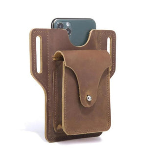 Vintage Men's Leather Mobile Phone Fanny Pack Waist Bag
