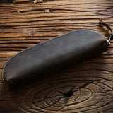 Vintage Crazy Horse Leather Pencil Bag Zipper Pen Case