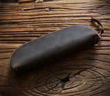 Vintage Crazy Horse Leather Pencil Bag Zipper Pen Case