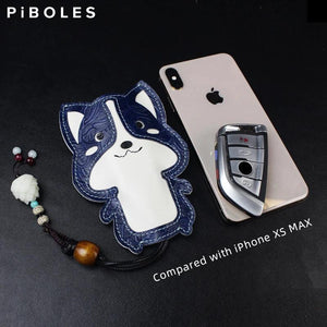 Embossed Leather Key Pouch Cowhide Car Key Case Keychain