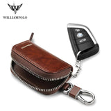 Men's Leather Car Key Bag Zipper Layer Waist Key Bag