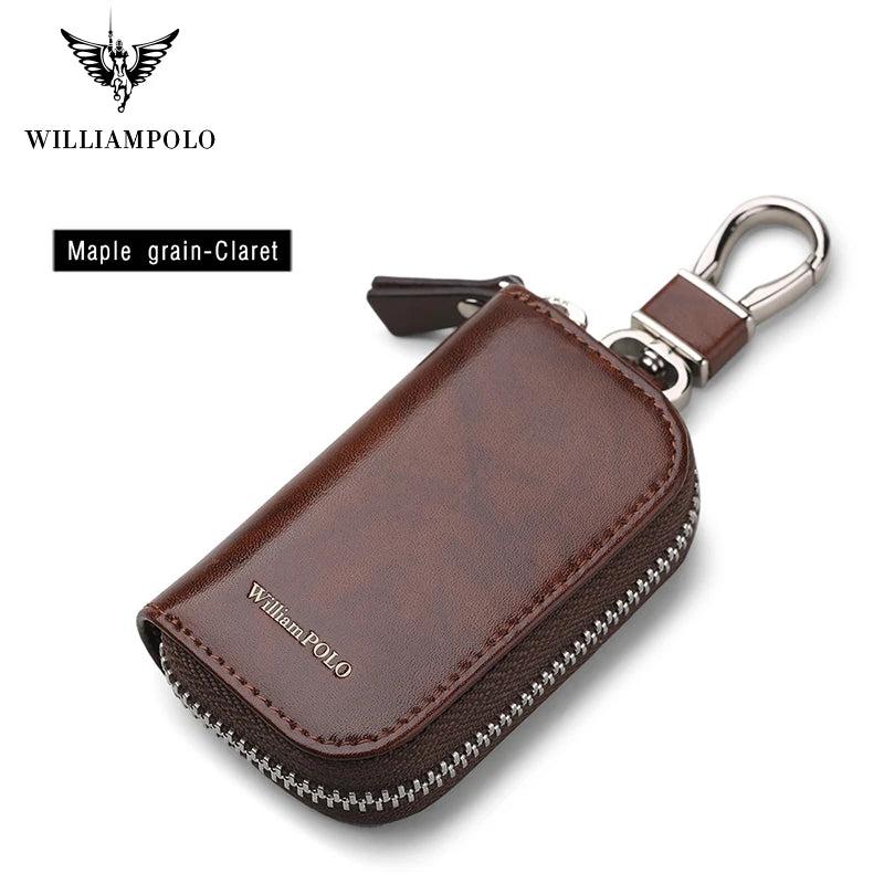 Men's Leather Car Key Bag Zipper Layer Waist Key Bag