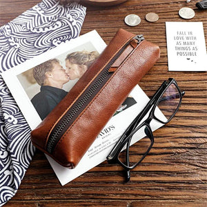 Leather Cowhide Fountain Pencil Bag Pen Cases Cover Sleeve Pouch