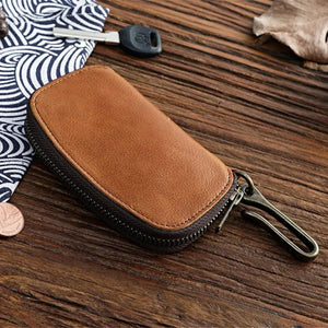 Vintage Cowhide Leather Key Wallet Male Key Holder Organizer Housekeeper Purse