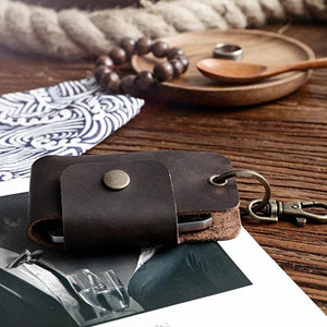 Men's Leather Car Key Wallet Holder Vintage Crazy Horse Cowhide Small Organizer