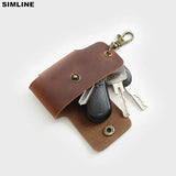 Men's Leather Car Key Wallet Holder Vintage Crazy Horse Cowhide Small Organizer