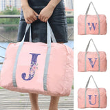 Travel Bag Handbag Women Purple Flower Print Foldable Large Capacity Organizer