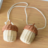 Handwoven Round Rattan Woven Bag Bucket Style Beach Travel Bag