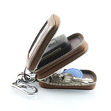Oil Wax Cowhide Keys Holder Large Capacity Double Layer Men Car Key Case