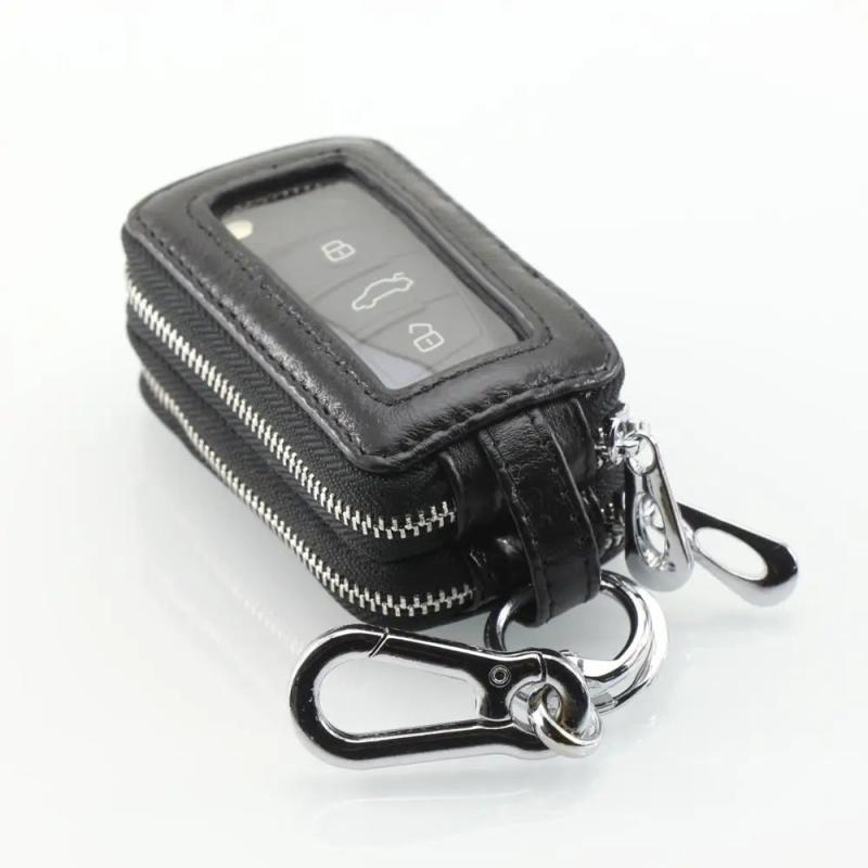 Oil Wax Cowhide Keys Holder Large Capacity Double Layer Men Car Key Case