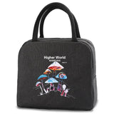 Insulated Lunch Cooler Bag Mushroom Print Zipper Handbag
