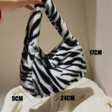 Women Leopard Shoulder Bag Soft Plush Handbag Winter Tote Purse