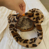Women Leopard Shoulder Bag Soft Plush Handbag Winter Tote Purse