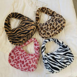 Women Leopard Shoulder Bag Soft Plush Handbag Winter Tote Purse
