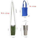Canvas Water Bottle Holder Bag Solid Milk Tea Travel Storage Cover
