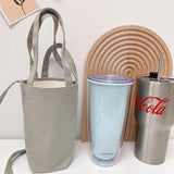 Canvas Water Bottle Holder Bag Solid Milk Tea Travel Storage Cover