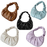 Vintage Summer Pleated Underarm Bag PU Leather Tote Purse