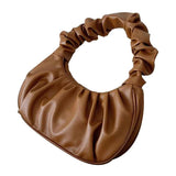 Vintage Summer Pleated Underarm Bag PU Leather Tote Purse