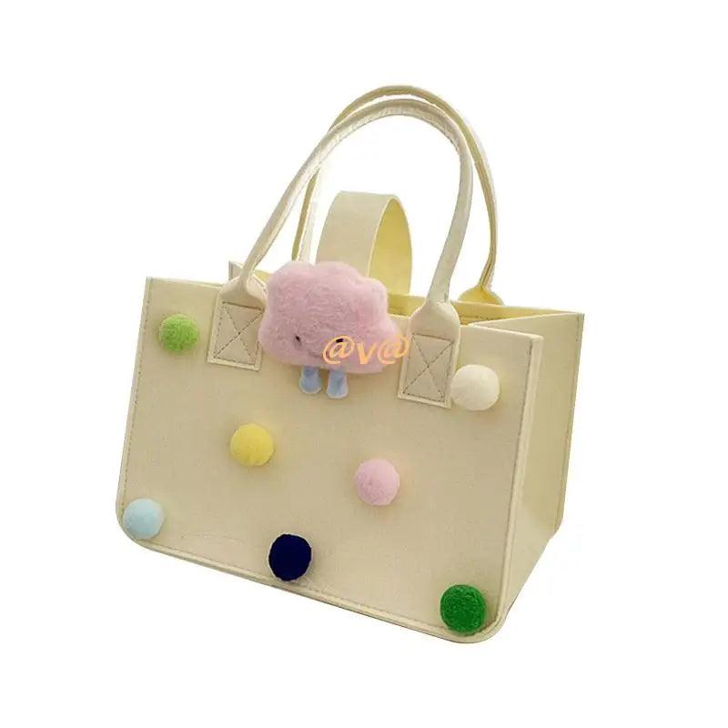 Cartoon Felt Hand Bag for Women Girls Tote Bag Portable Lunch Bag Shopping
