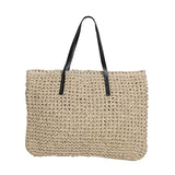 Bohemian Vintage Straw Tote Bag with Faux Leather Handle