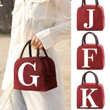 26 Letter Print Lunch Bag Fridge Cooler Women Hand Pack Thermal Breakfast Box