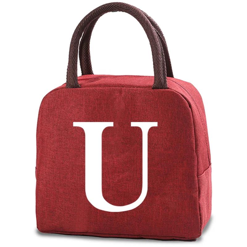 26 Letter Print Lunch Bag Fridge Cooler Women Hand Pack Thermal Breakfast Box