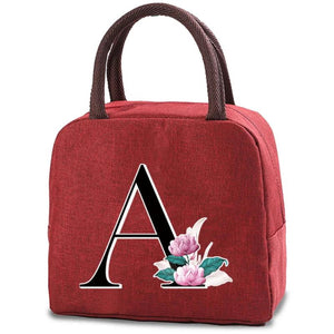 Child Food Cooler Insulated Lunch Bag Canvas Handbag Whitemarble Letter Series