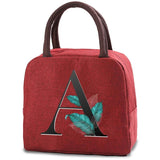 Leaf Letter Print Lunch Bag Insulated Cooler Kids Thermal Bento Handbag