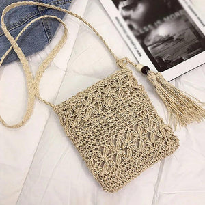 Women Woven Rattan Bag Straw Shoulder Crossbody Bag Beach Holiday Bag