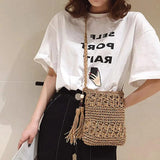 Women Woven Rattan Bag Straw Shoulder Crossbody Bag Beach Holiday Bag