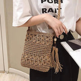 Women Woven Rattan Bag Straw Shoulder Crossbody Bag Beach Holiday Bag