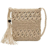 Women Woven Rattan Bag Straw Shoulder Crossbody Bag Beach Holiday Bag